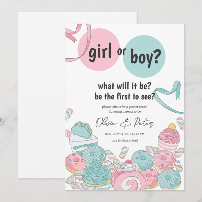 Invitación Revelación de género rosa y azul, género de niño o (Anverso / Reverso)