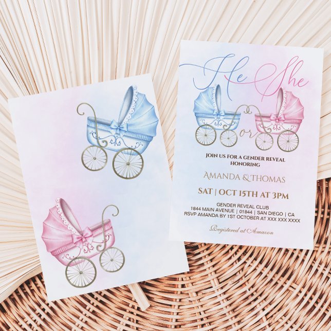 Invitación Revelación de género rosa y azul para bebés (Subido por el creador)