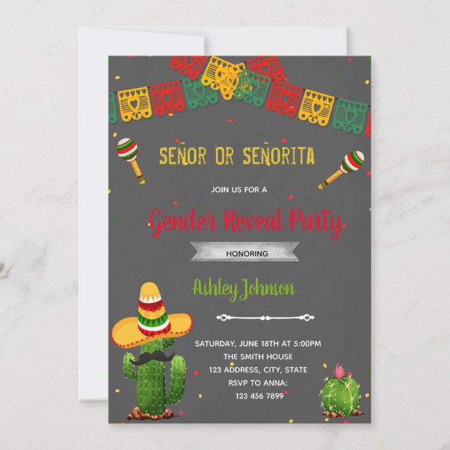 Invitación Revelación de género señor o señorita (Anverso)