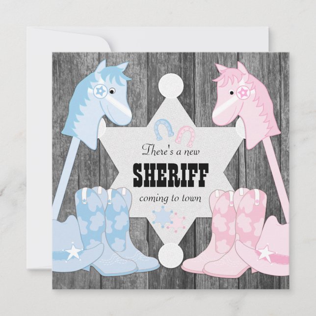 Invitación Revelación de género Sheriff Cowboy (Anverso)