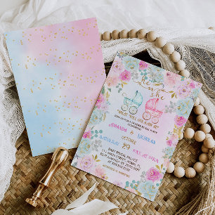 Invitación Revelación de género strollers rosa azul Baby Show