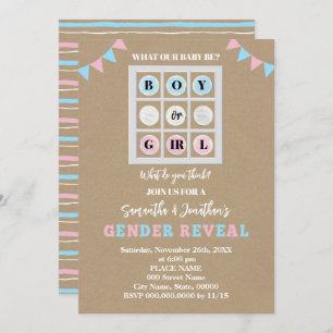 Invitación Revelación de género Tic Tac Toe Boy o Chica