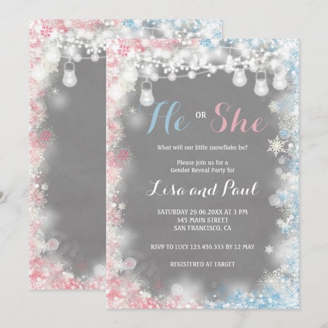 Invitación Revelación de género Un pequeño copo de nieve está (Anverso / Reverso)