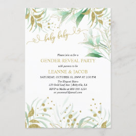 Invitación Revelación de género verde y oro elegante