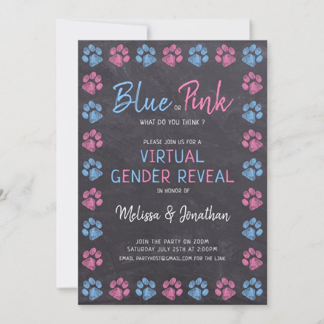 Invitación Revelación de género virtual rosa azul de cartón (Anverso)