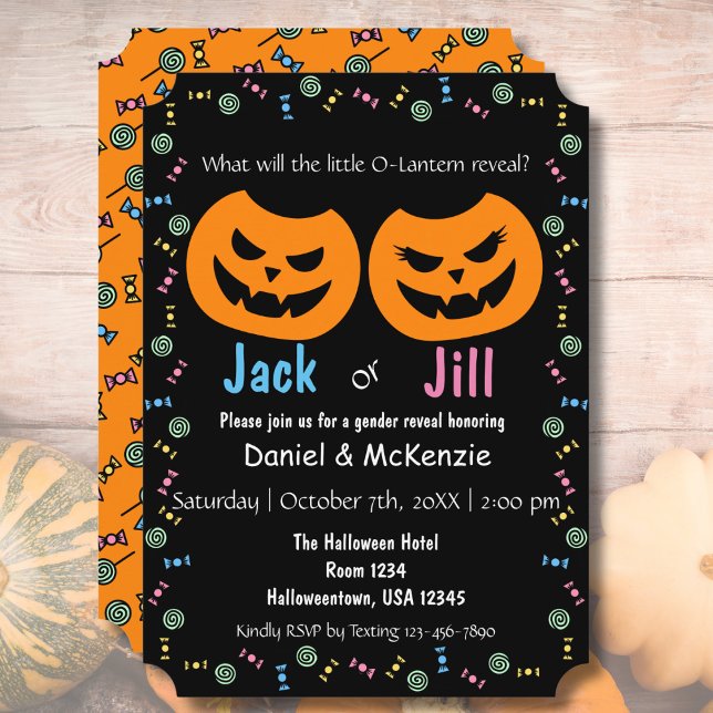 Invitación Revelación de Halloween Jack o Jill O-Lantern (Subido por el creador)