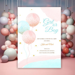 Invitación Revelación de los globos rosados y azules de los g