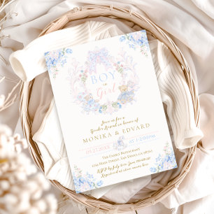 Invitación Revelación de sexo de niño floral o Chica de oso d