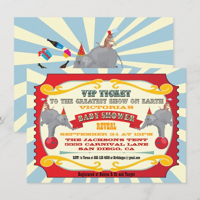 Invitación Revelación del circo o del billete de carnaval en  (Anverso / Reverso)