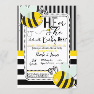 Invitación Revelación del género de la abeja negro blanco él 