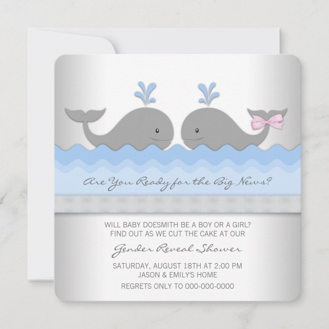 Invitación Revelación del género de la ballena bebé (Anverso)
