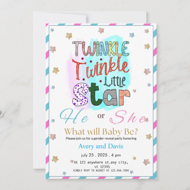 Invitación Revelación del género de Twinkle Twinkle Little St (Anverso)