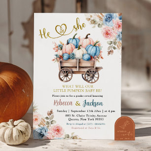 Invitación Revelación del sexo de la calabaza floral azul y r