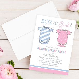 Invitación Revelación del sexo del bebé blanco niño o niña Fi