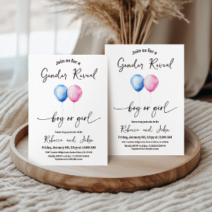 Invitación Revelación del sexo del bebé con globo de niño o n