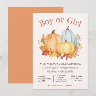 Invitación Revelación del sexo del niño o niña de la calabaza