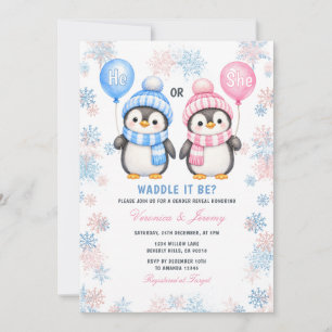 Invitación Revelación del sexo del pingüino Él o Ella Copos d
