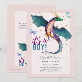 Invitación Revelación fantástica de DRAGON Temática Baby Boy 