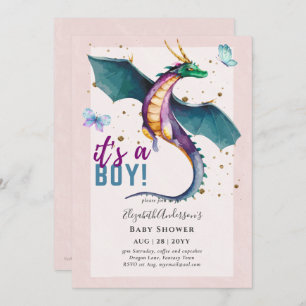 Invitación Revelación fantástica de DRAGON Temática Baby Boy 