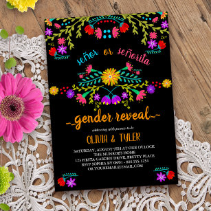 Invitación Revelación mexicana de género floral negra y color
