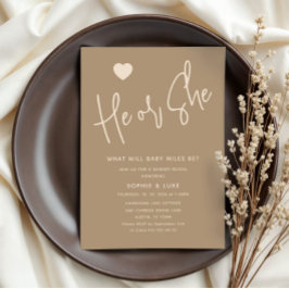 Invitación Revelación minimalista de género de él o ella marr