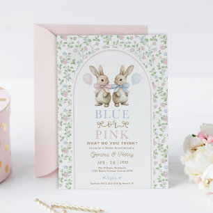 Invitación Revelación vintage de género azul conejito o rosa