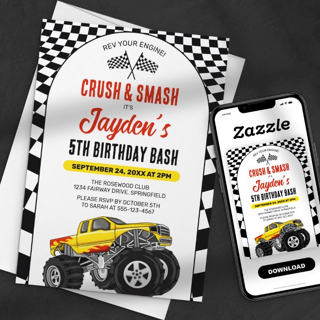 Invitación ¡Revertir su motor! Monster Truck Birthday Bash (Subido por el creador)