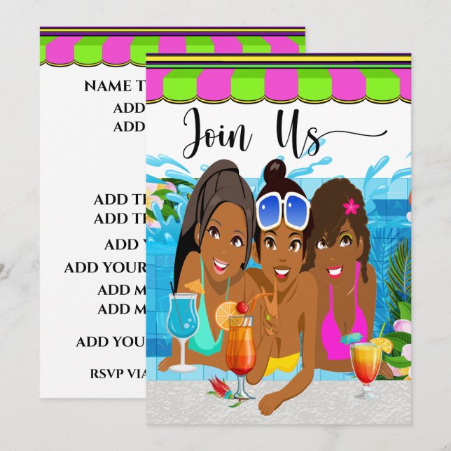 Invitación Revisada a Fiesta en la Piscina (Anverso / Reverso)