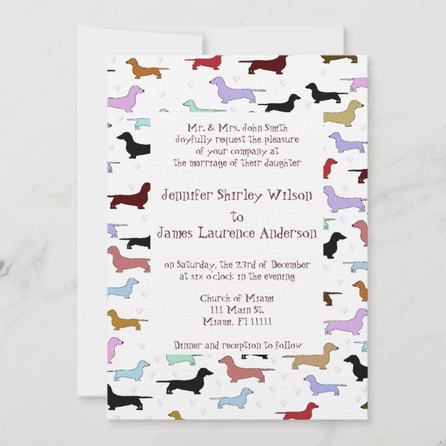 Invitación revisada a la boda de Dachshund (Anverso)