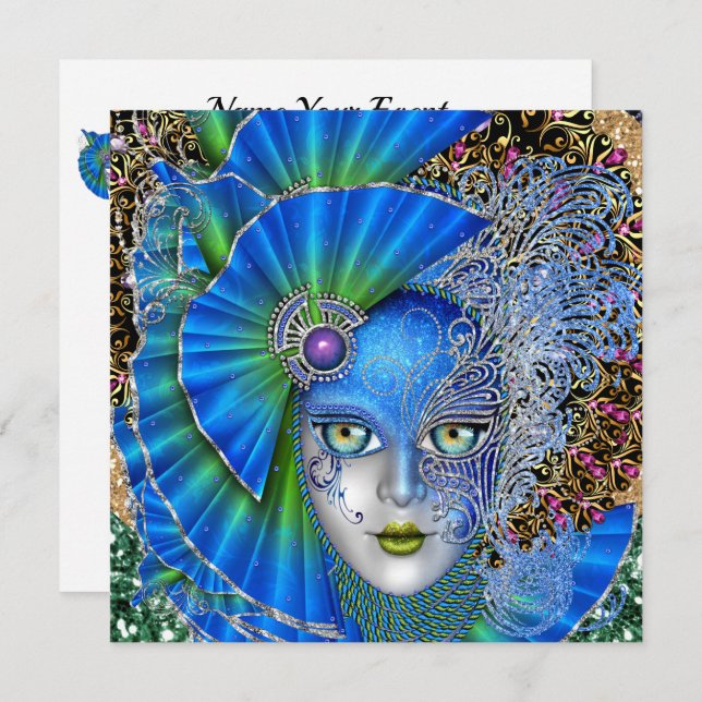 Invitación revisada al Mardi Gras de Masquerade (Anverso / Reverso)