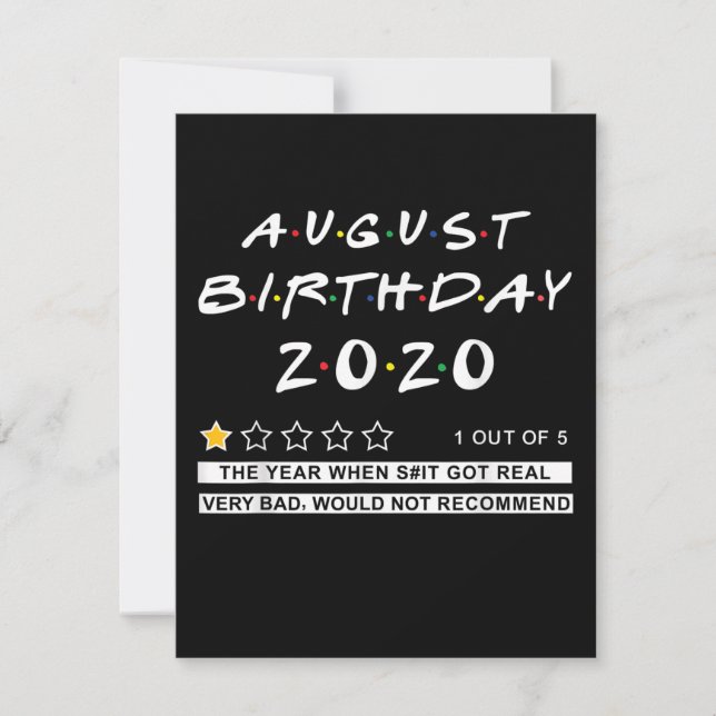 Invitación Revisión 2020 Cumpleaños de agosto Muy malo (Anverso)