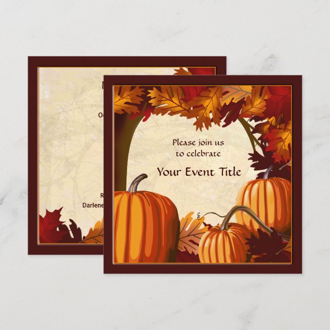 Invitación Revisión de calabaza de color de otoño Personaliza (Anverso / Reverso)