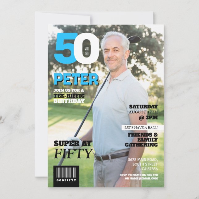 Invitación Revista 50 Mens Golf Fifty Golfer Cumpleaños (Anverso)