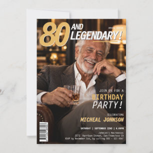 Invitación Revista 80 y Hombres Legendarios Portada Cumpleaño