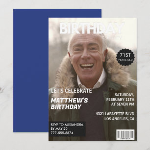 Invitación Revista Azul marino Foto Divertido 71 cumpleaños
