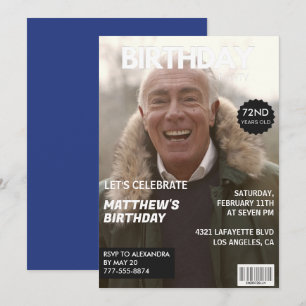 Invitación Revista Azul marino Foto Divertido 72 cumpleaños