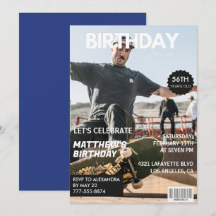 Invitación Revista Azul marino Foto Divertido Cumpleaños 56