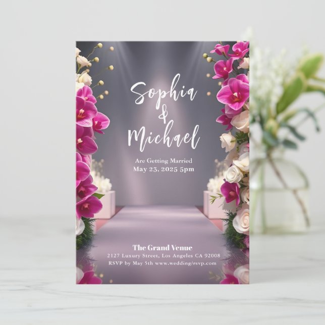 Invitación Revista boda Cubre rosas blancas y orquídeas (Anverso de pie)