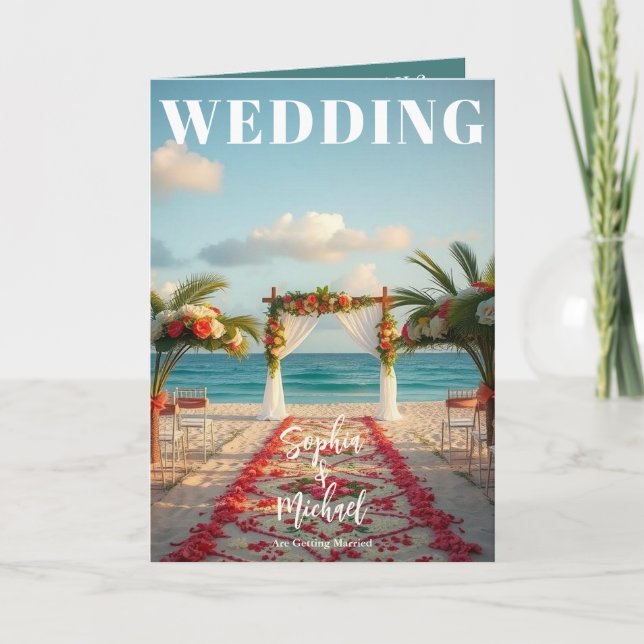 Invitación Revista boda Todo en una playa (Anverso)