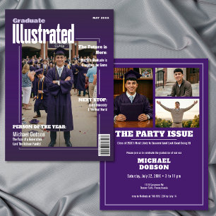 Invitación Revista Cuatro Foto Morado Fiesta de Graduación