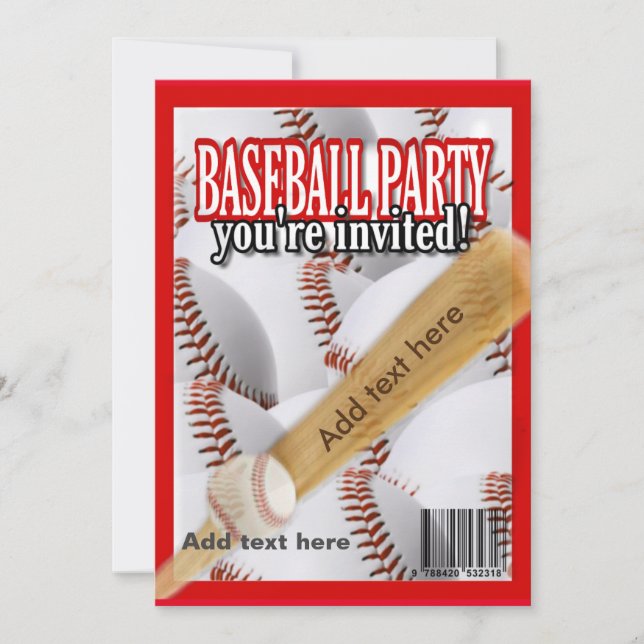 Invitación Revista de béisbol fiesta blanco y rojo (Anverso)