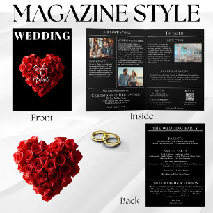 Invitación Revista de Boda Todo en Uno Rosas Rojas