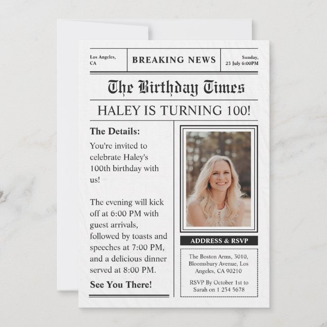 Invitación Revista de diversión por el cumpleaños número 100  (Anverso)