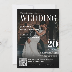 Invitación Revista de fotos oscuras QR Code Elegant Boho Boda
