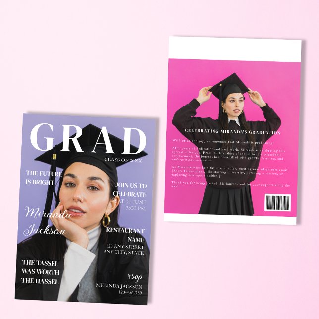 Invitación Revista de Graduación Moderna y Elegante 2025 (Stylish Fun Modern 2025 Graduation Magazine Invitation)