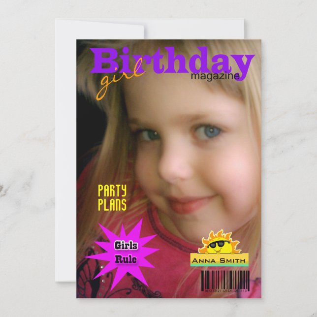 Invitación Revista de la fiesta de cumpleaños del chica (Anverso)