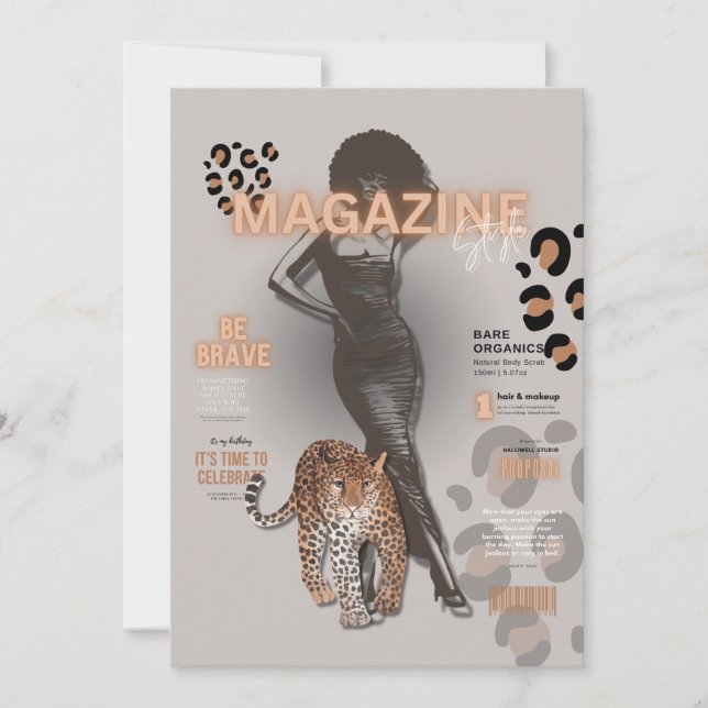 Invitación revista de moda diva de la fiesta de soltera  (Anverso)