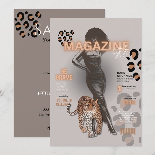 Invitación Revista de moda para despedida de soltera  (Anverso / Reverso)