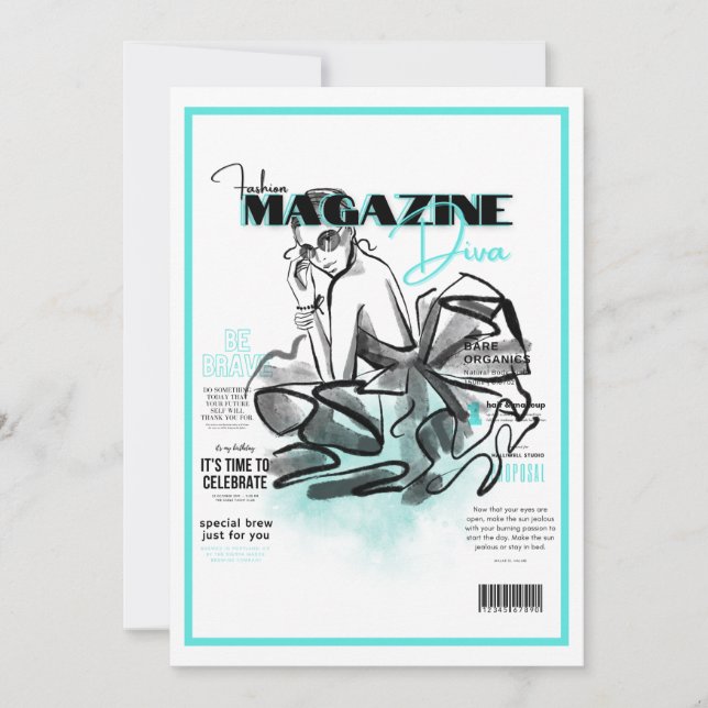 Invitación Revista diva de modas de la fiesta de la soltera (Anverso)