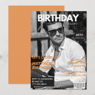 Invitación Revista Editorial en blanco y negro Cumpleaños 48